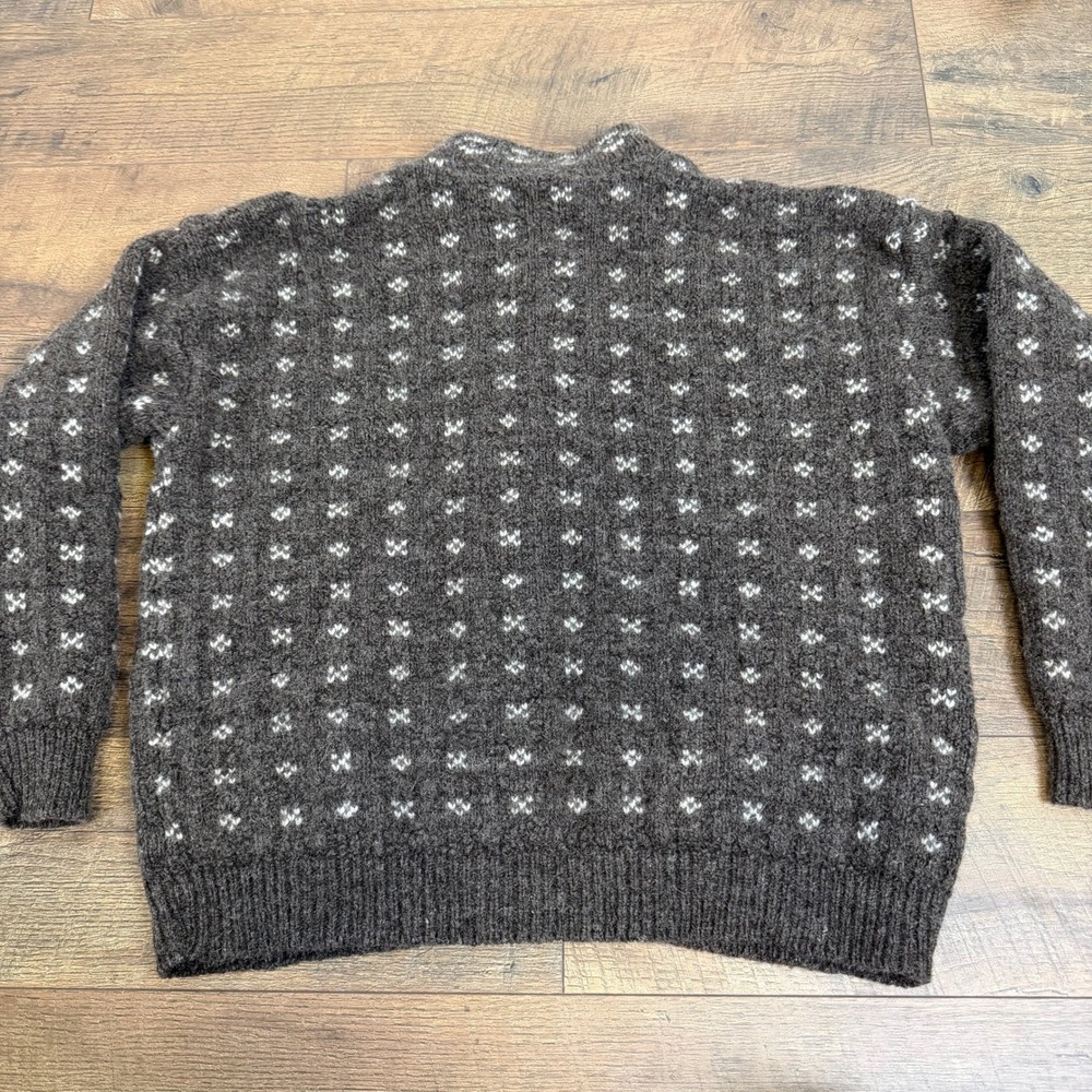 Alps Vintage 100% Wool Fair Isle Cardigan Sweater Brown Womens XL Made in USA - Picture 2 of 11